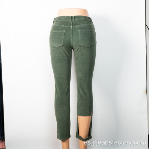 Venta al por mayor Ladies personalizadas rectas verdes jeans